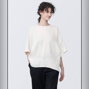 MUJI White Hemp Rayon Blouse in Size L